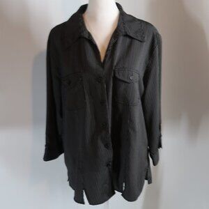 Joanna Plus Women's Black White Striped Button Down Size 1X